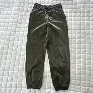 Jucy Judy Pants Womens 26 Olive Green Leather Like Joggers Drawstring Minimalist